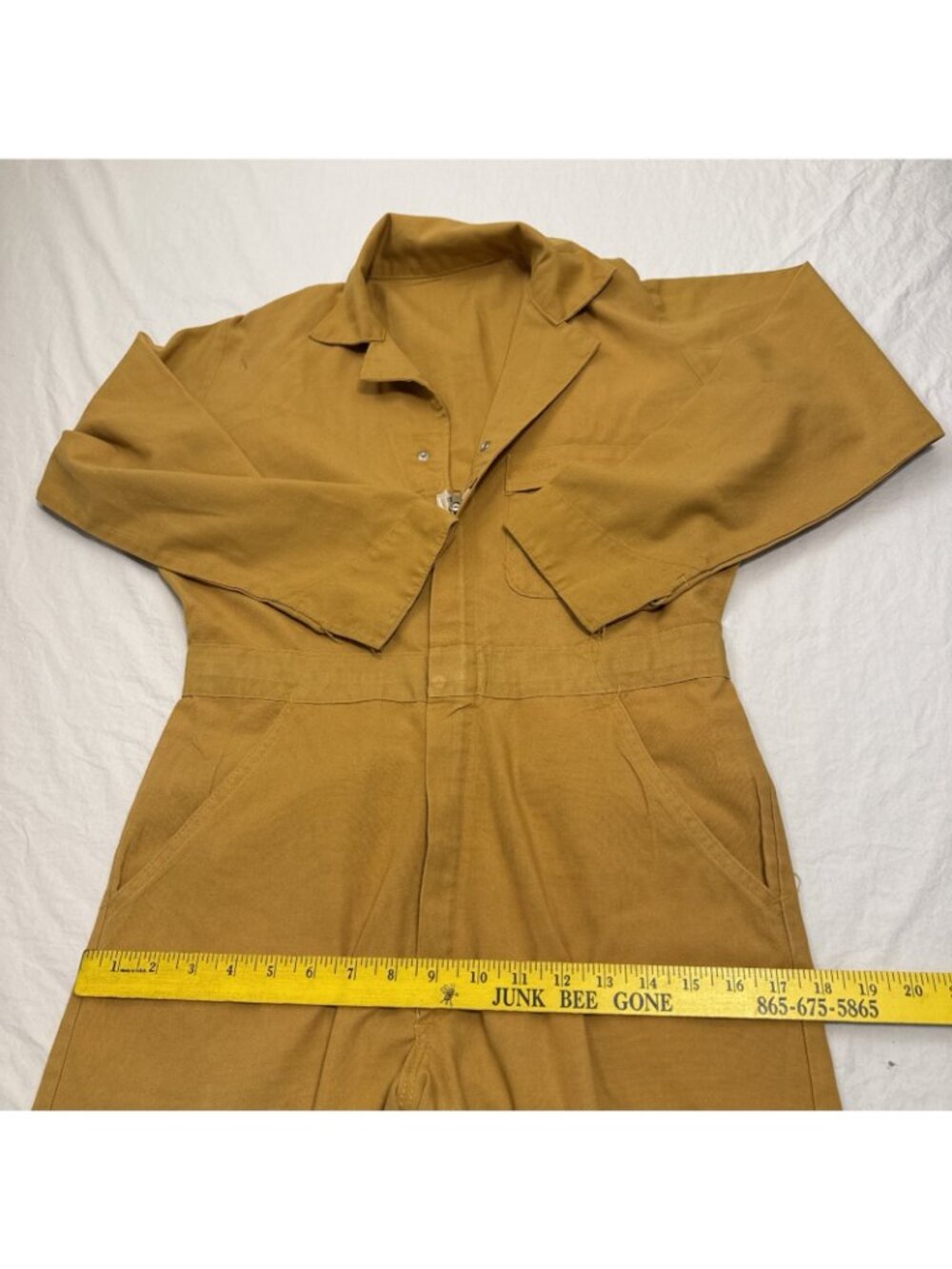 Vtg USA Women’s Mustard  Yellow Cotton Twill Artist Gardener  Jumpsuit W32" L29" - Picture 4 of 9